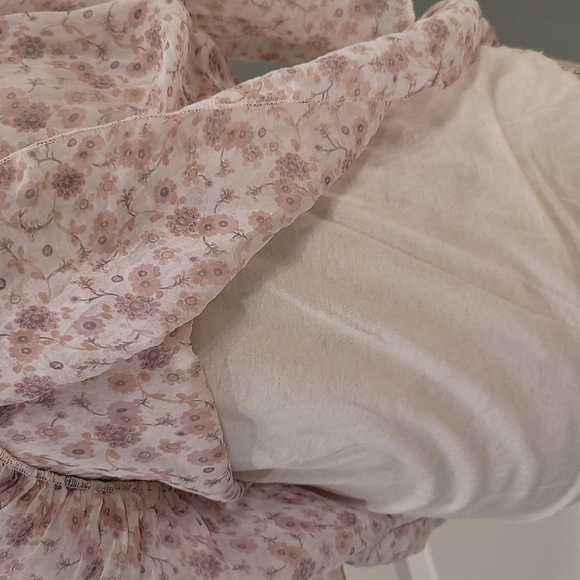 Via Signor Light Pink Floral Print Double Layered Silk Peasant Blouse - Size Med - Picture 5 of 7